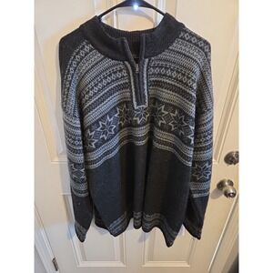 Unique Herman Geist Mens Sweater sz XL Wool 1/4 Zip Fair Isle Grey VTG Preppy